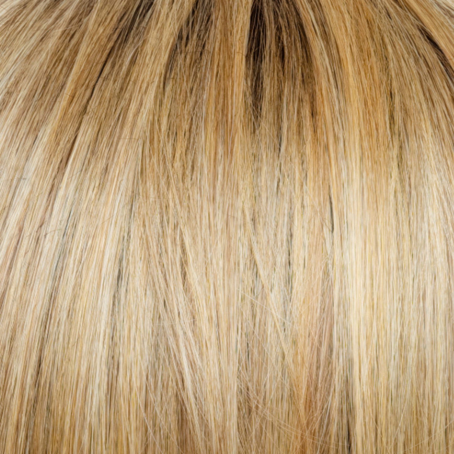 Cinder Toffee-R - The rooted sister color of Cinder Toffee. This exquisite mid blonde shade features a blend of beige, brown burnt toffee, blonde, and gold highlights expertly woven throughout the hair. The root regrowth shade is a mid-brown that seamlessly transitions into the midlands and ends.