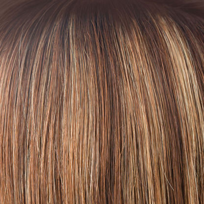 Auburn Sugar - A mixed red with a medium auburn brown base. The color is highlighted with a blend of golden and cherry blond with fine smoky blond slices and tones of copper.
