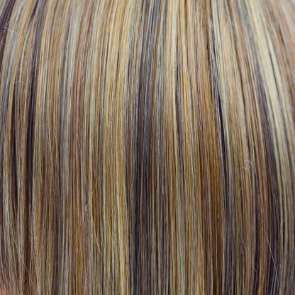 Butter Pecan  -  A pecan blond which melts into many tones of warmth, runs into a toasted pecan white. The creams throughout it look extremely natural and blend through the length. This multidimensional blond is lovely, luscious and really warms the skin tone.