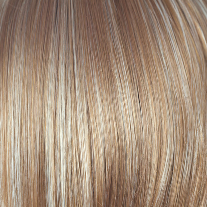 Chai Cream  -  A light blonde color packed full of slices of golden ivory, very light pearl blonds offset with butterscotch beiges that lift your face. A beautiful complementary shade of blond.